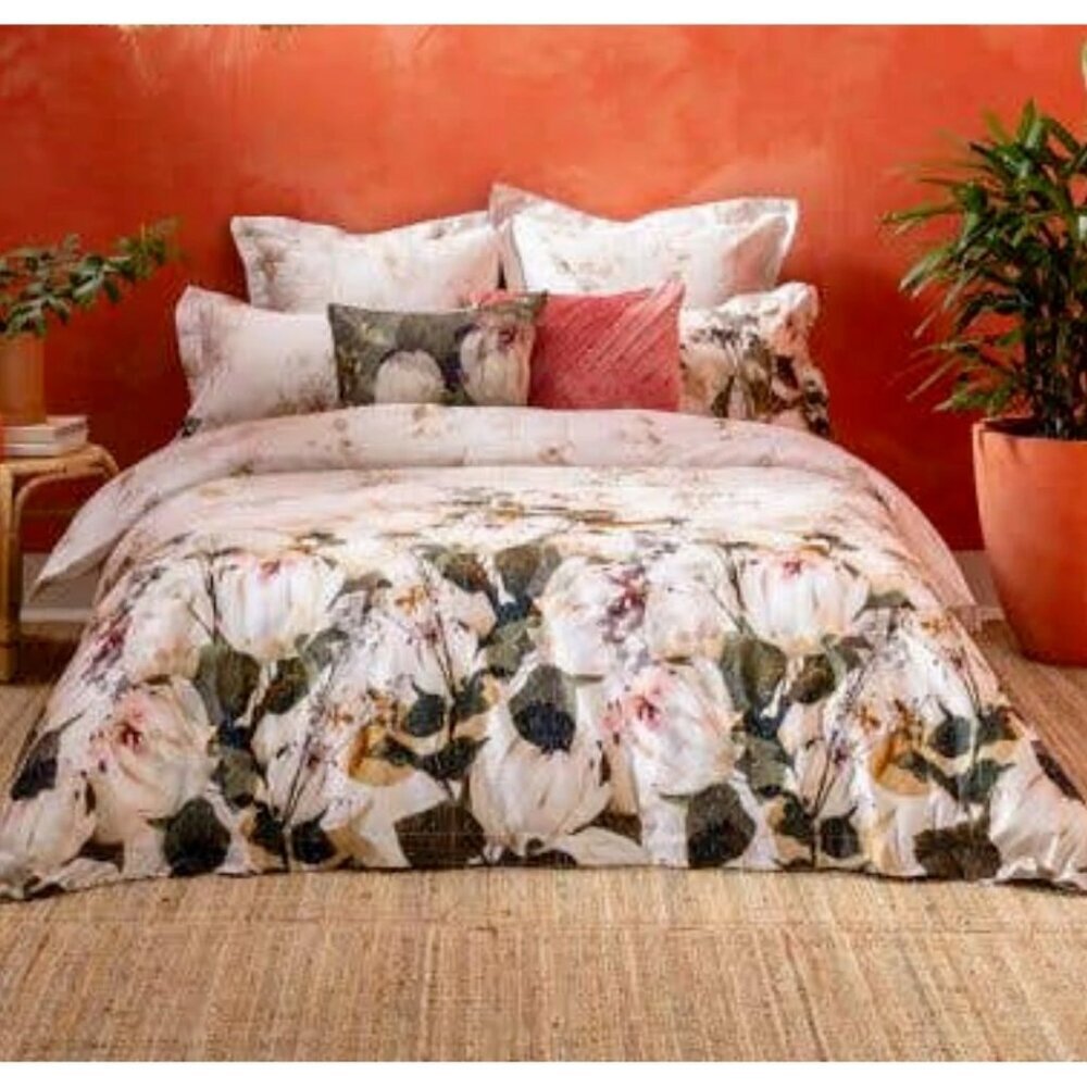 Kas King Floral Embroidered Cotton Duvet Cover Set 3 Piece
